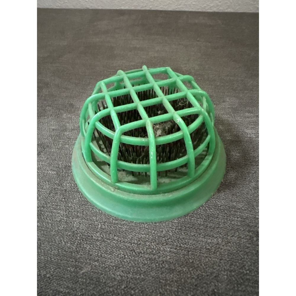 Vintage Metal Spikes Flower Frog Green Plastic Cage 4.5"